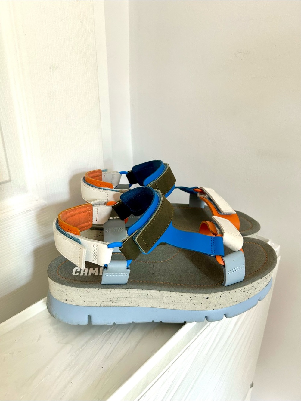Camper Multicolor Platform Sport Sandals — Blue, White & Orange